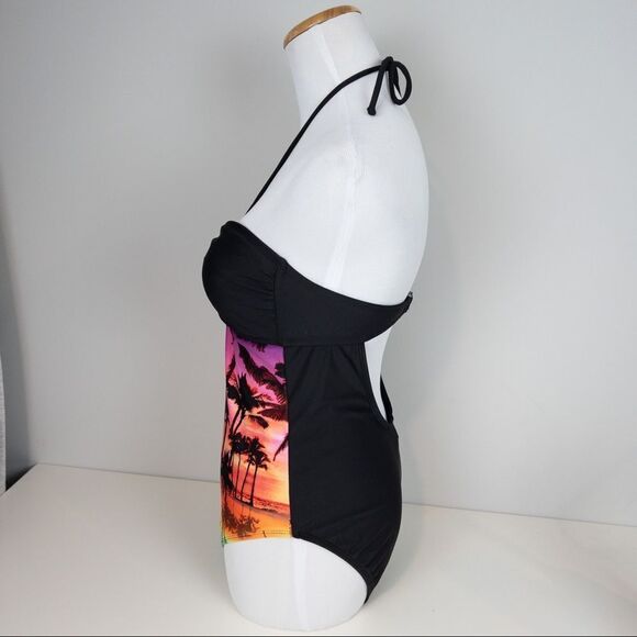Ocean Pacific OP Womens Size Medium Black Palm Tree Sunset One Piece Swimsuit - Picture 4 of 10